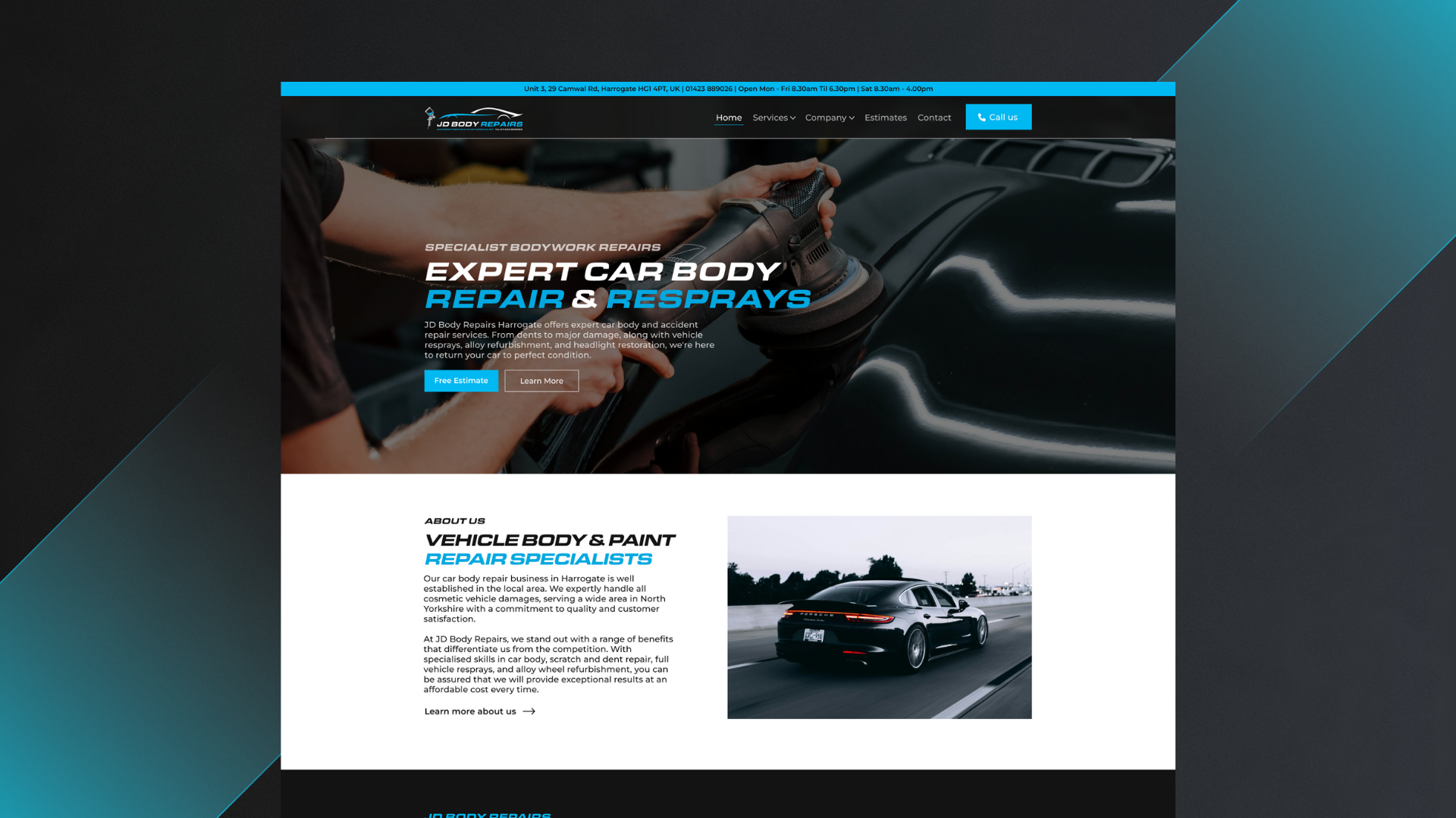 Website design for JD Body Repairs, car boy repair